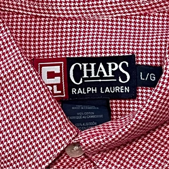 CHAPS Ralph Lauren Men's L RED‎ Checked Long Sleeve Button-Down Shirt CREST LOGO - Picture 5 of 12